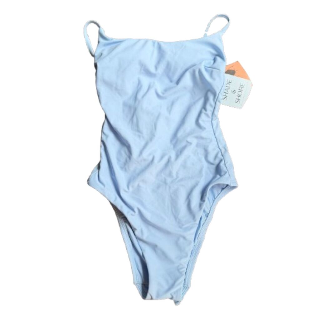 Shade & Shore NWT Blue High Leg Cheeky Coverage One Piece Swimsuit Size XS